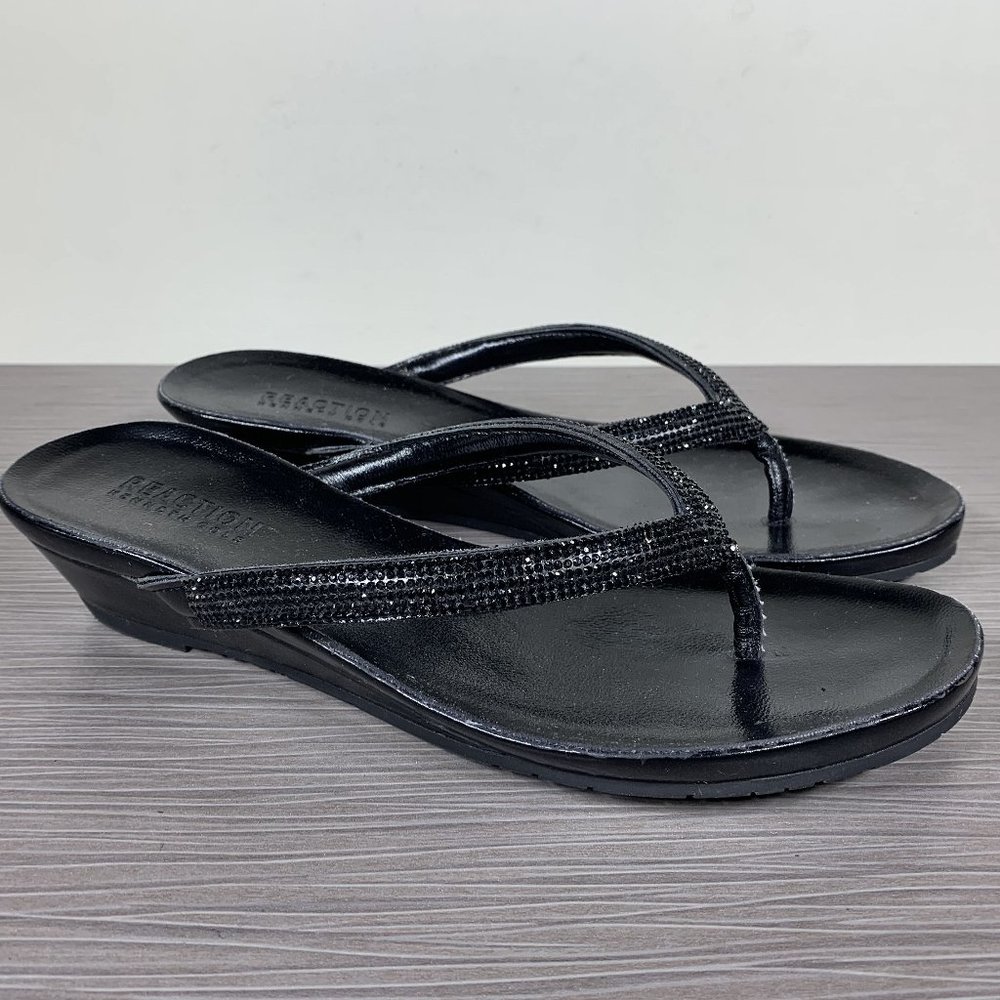 Kenneth Cole Reaction Great Time Wedge Flip-Flop, Black, Womens Size 7.5 M